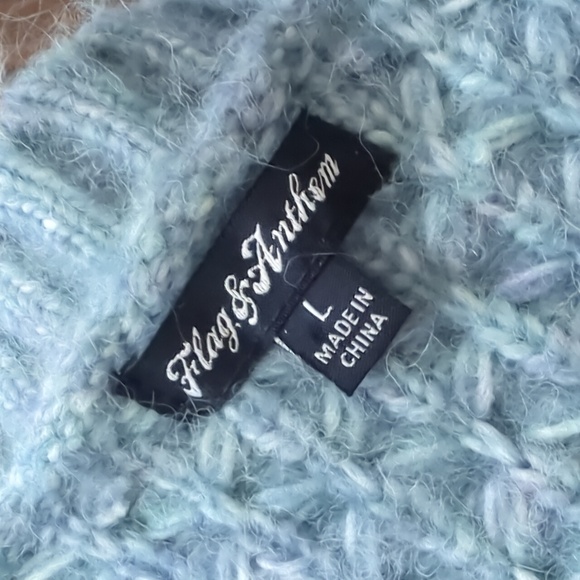 FLAG & ANTHEM I Light Blue Boxy Cropped Knit V- Neck Cardigan Sweater, L - Picture 5 of 12